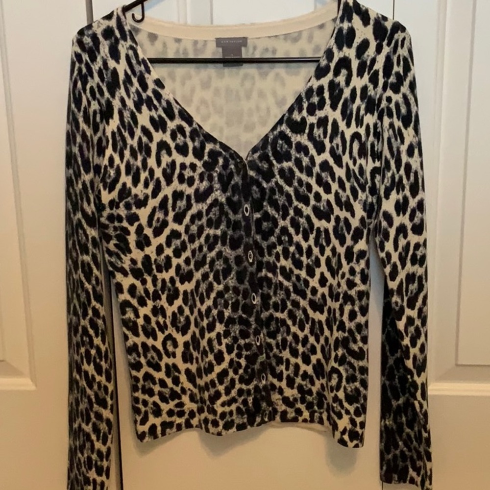 Ann Taylor sweater. Blue animal print